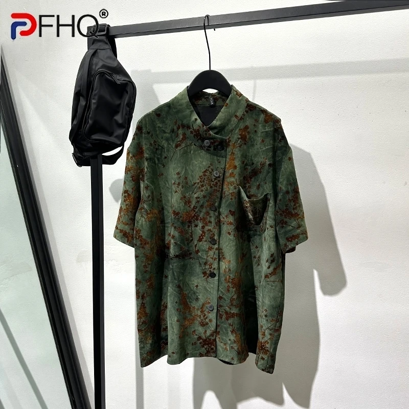 

PFHQ Niche Temperament Printed Male Shirts Summer Short Sleeved Handsome Haute Quality Button Trendy Men's Pockets Tops 21Z4909