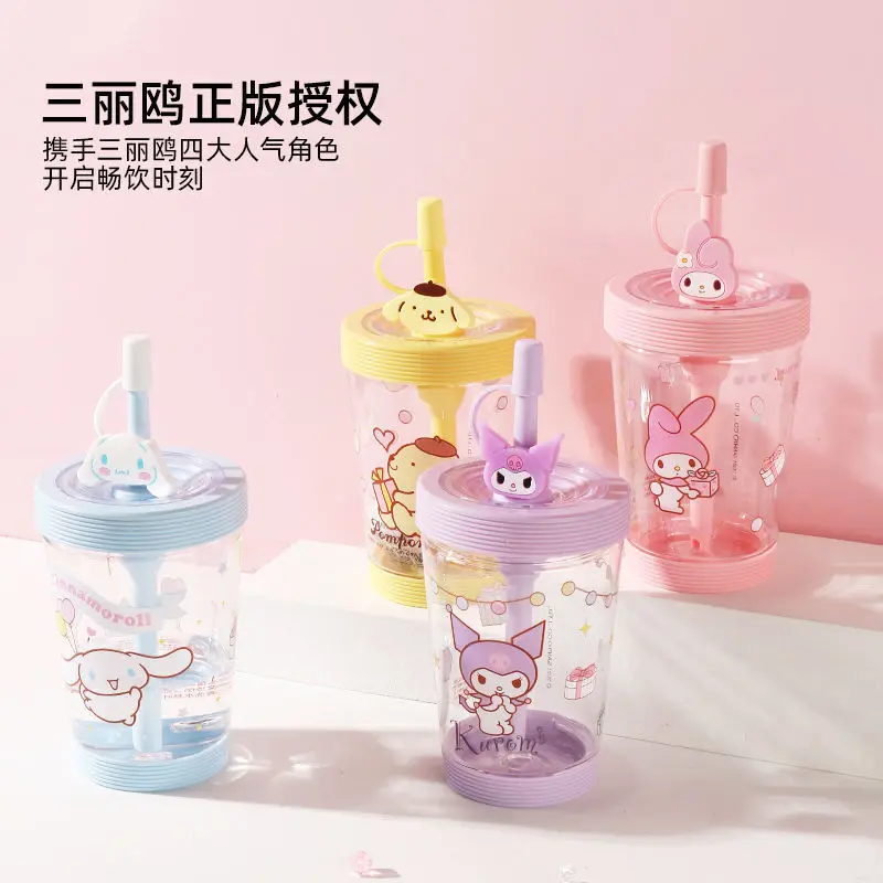 Sanrioed Cartoon Kuromi Kawaii Straw Cup Girl Heart Kuromi My Melody Parent-Child Portable Water Cup Exquisite Smallholiday Gift