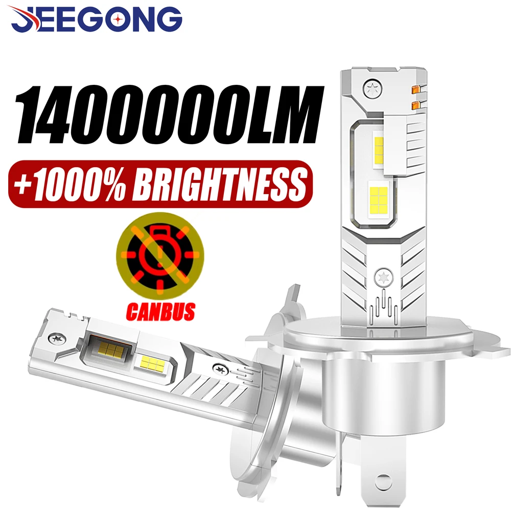 Faro LED H4 CANBUS, 1400000LM, Súper Brillante, Inalámbrico, 6500K, Luz Antiniebla LED, Tamaño 1:1 de Halógeno, con Ventilador, Luz para Automóvil