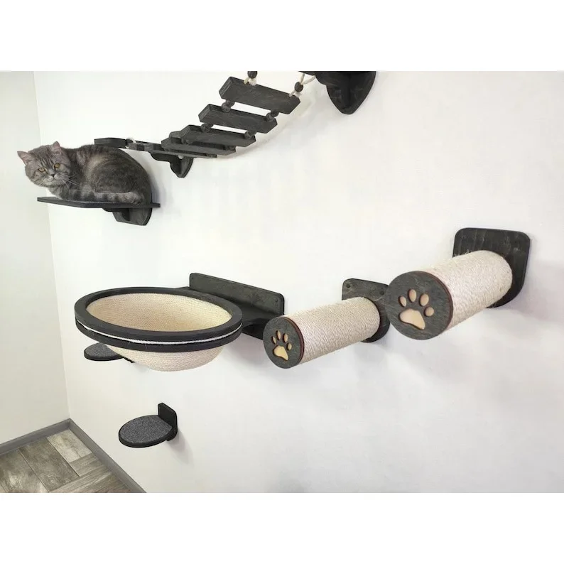 Wall Mounted Beds for Cats OEM Wooden Shelves Furniture Wall Hanging for Cat Steps and Scratching Post from Vietnam Manufacturer