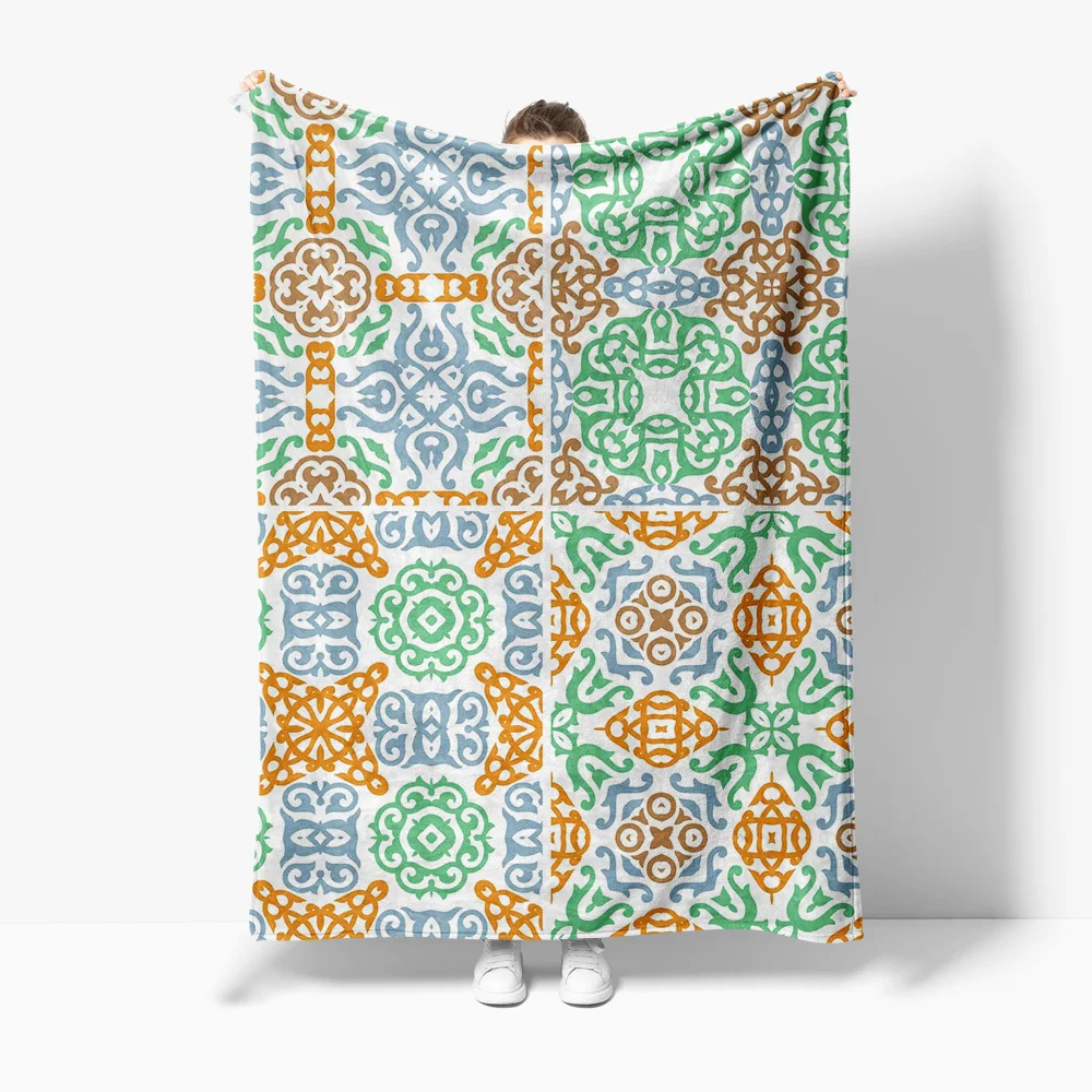 بطانية بنمط البلاط المغربي، بطانية رمي قطنية، غطاء وسادة هندسي، فكرة هدية لغرفة النوم والأريكة