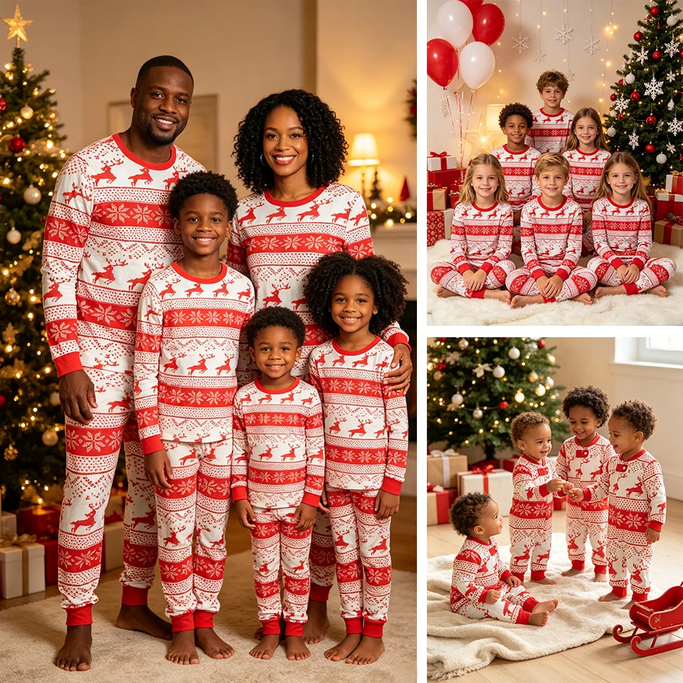 Festive Matching Outfits for Whole Family Mother Kids Siblings Sleepwear Toddler Baby Pajama Couple Loungewear Christmas Pajamas
