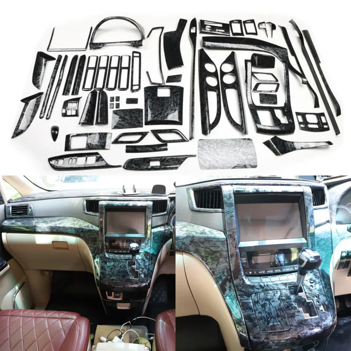 Custom 53pcs Cabon fiber pattern Interior strip Decoration For RHD Toyota Alphard 20 Series dashboard cover Car Accessories