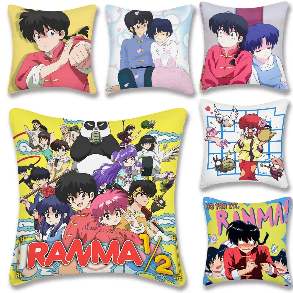 Hot Anime Pillow Covers Cartoon Sofa Decorative Home Double-sided Printing Short Plush R-Ranma Cute Cushion Cover