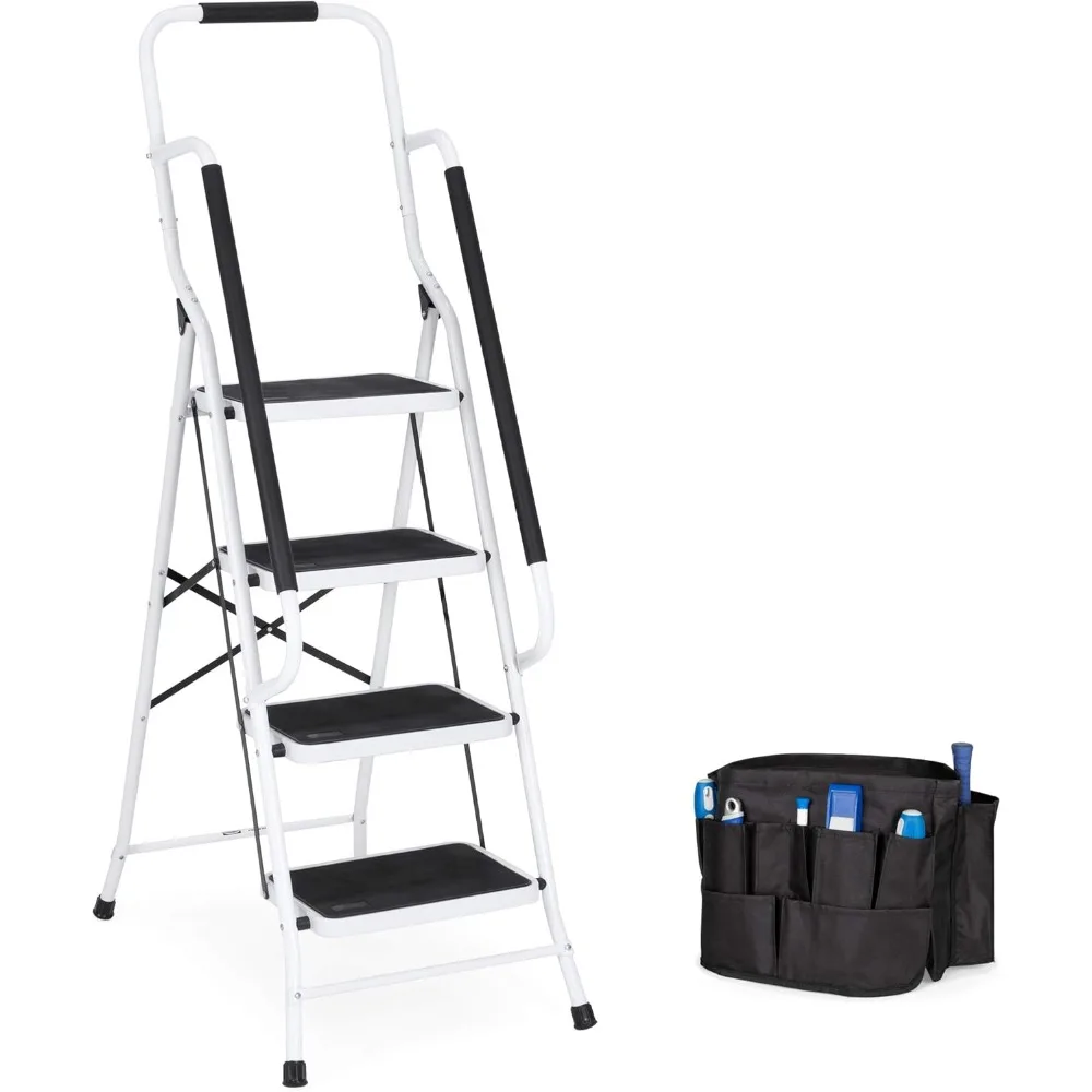 

Best Choice Products 4- Step Ladder, Folding Portable Step Stool w/Padded Hand Grips, Non Slip Rubber Feet, Attachable Tool Bag