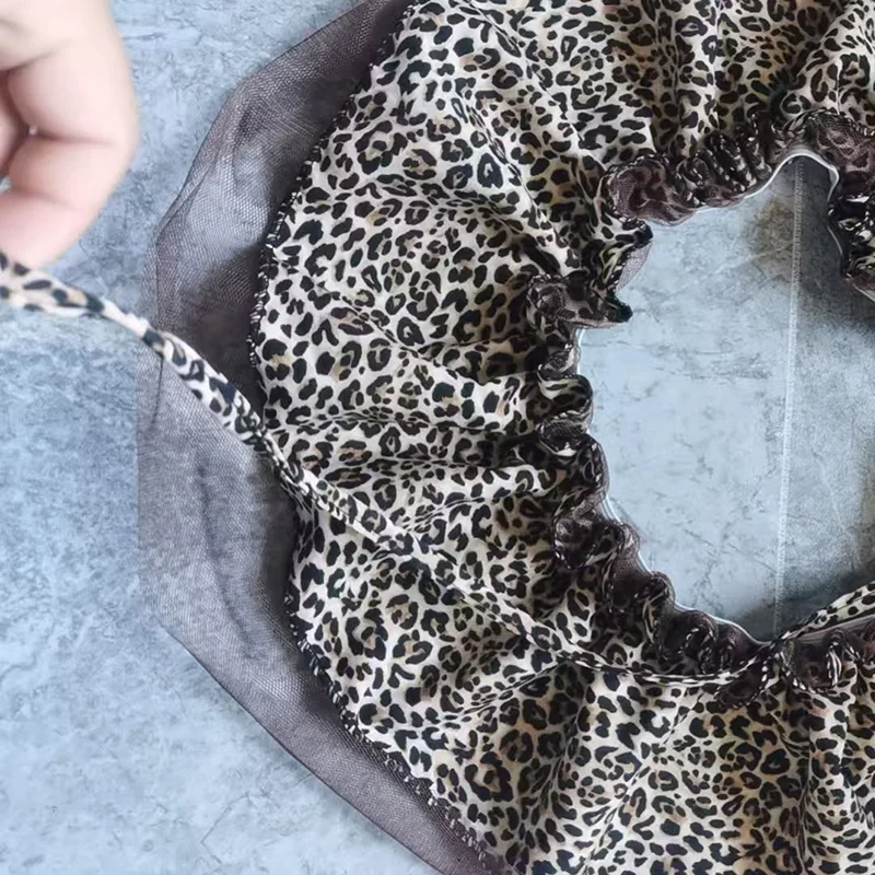 Leopard Print Hip Scarf Skirt Fashion Hip-Hop Sweet Shirt Extender Ruffled Edge Waistband Mesh Layer Outfit Belt for Streetwear