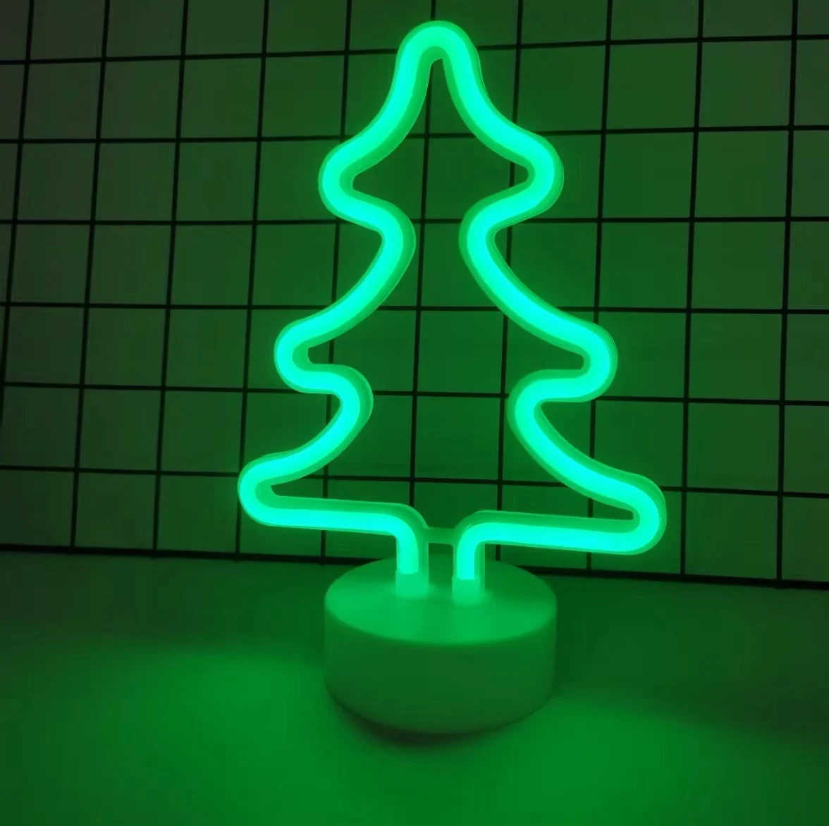 Green Christmas tree neon light, LED desktop decoration, battery/USB power supply, room bar party Christmas decoration