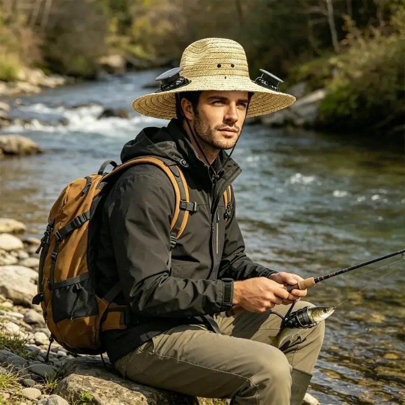 Solar Charging Straw Hat Solar Comfortable Wear Wide Brimmed Y166