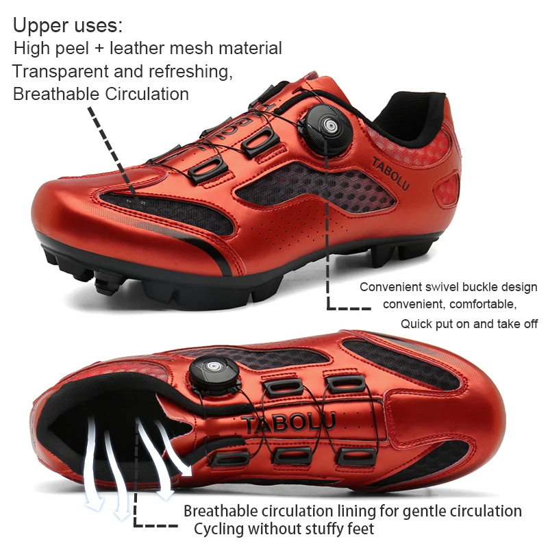 Mountain Bike Shoes Men Summer Breathable Orange Splint Speed Road Bicycle Shoes Women Cleat Flat Racing Cycling Sneakers