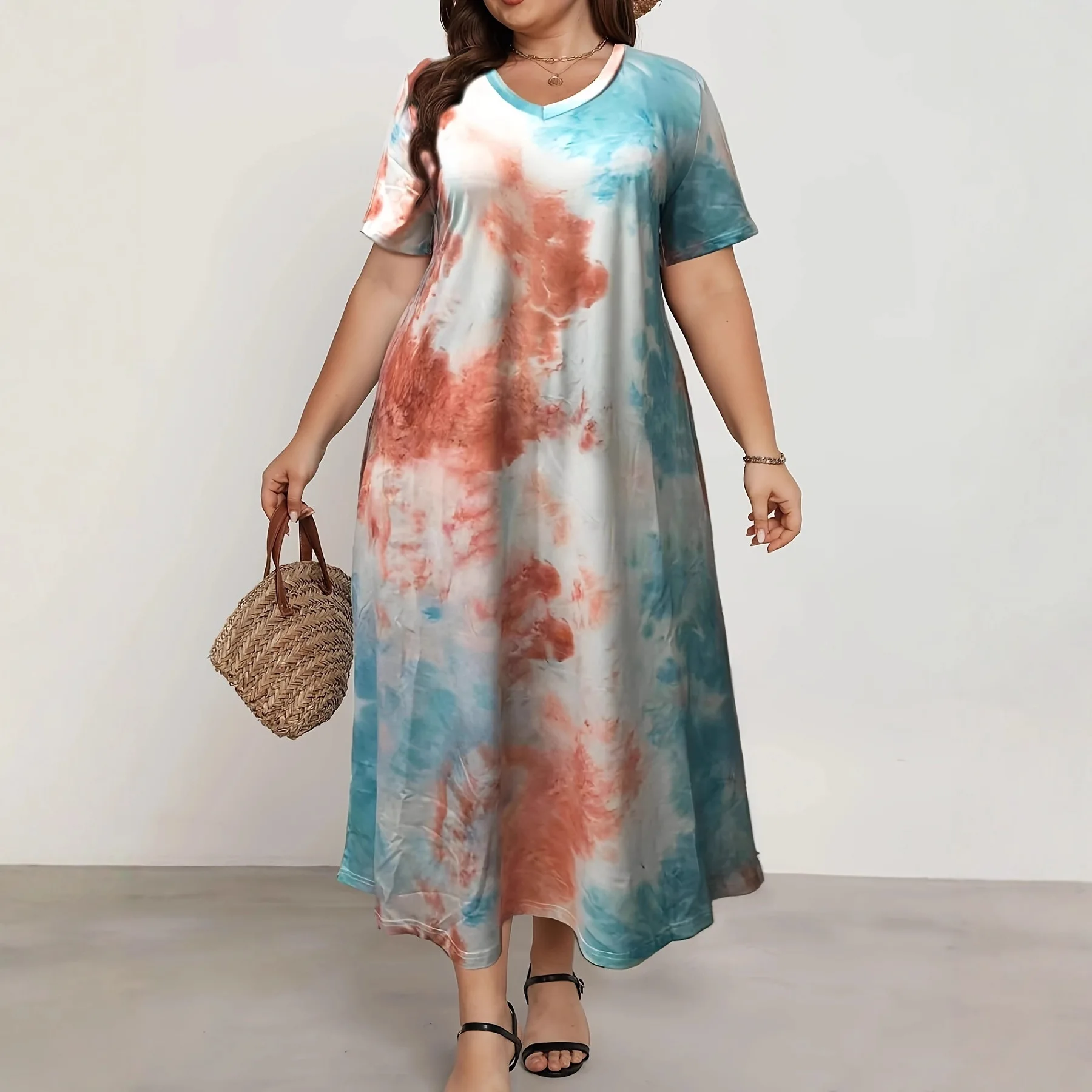 

Plus-size new spring and summer popular temperament digital print unique and exquisite French retro style dress
