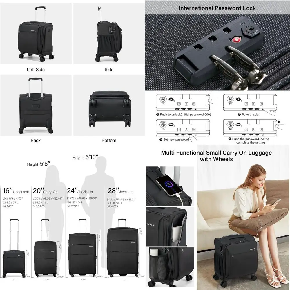 

Compact 16 Wheeled Underseat Carry-On Softside Luggage Bag for Travel - Dark Gray