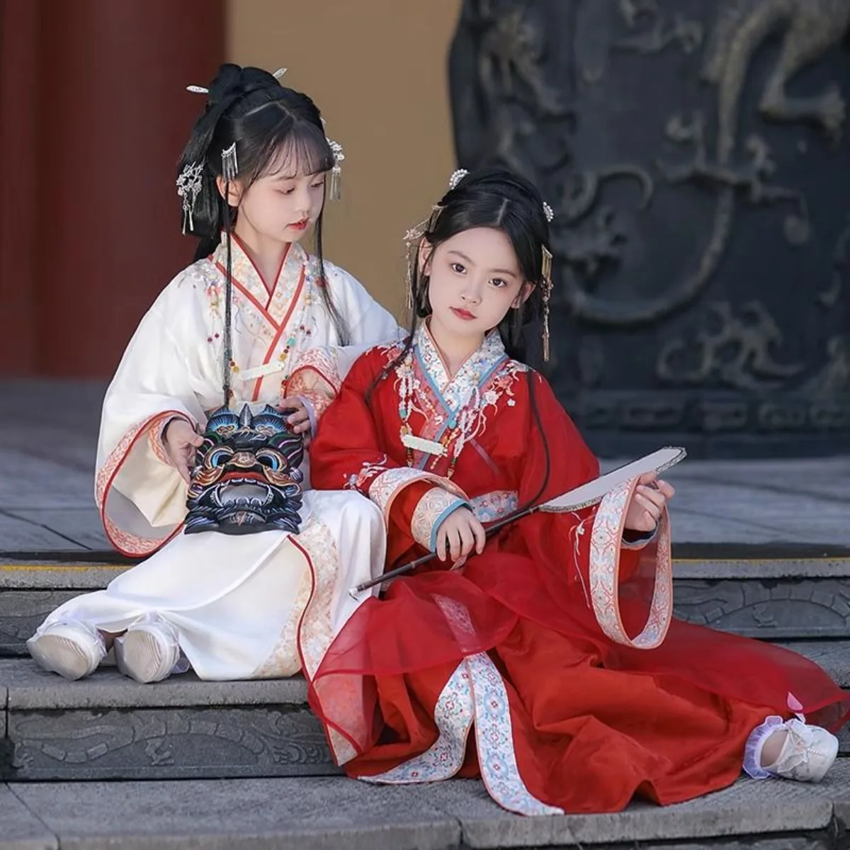 

Традиционный костюм Ханьфу для девочек — платье-жуйцю в древнекитайском стиле, осенний фестивальный наряд для девочек