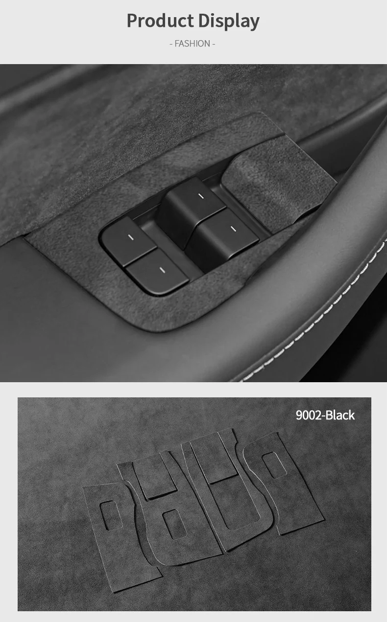 Hochwertige Wildleder-Abdeckung für Tesla Model 3 (2019-2023) und Model Y (2019-2024), Zierleiste für die Bedienelemente der Fenstersteuerung, Auto-Tuning-Zubehör. – Detail 8