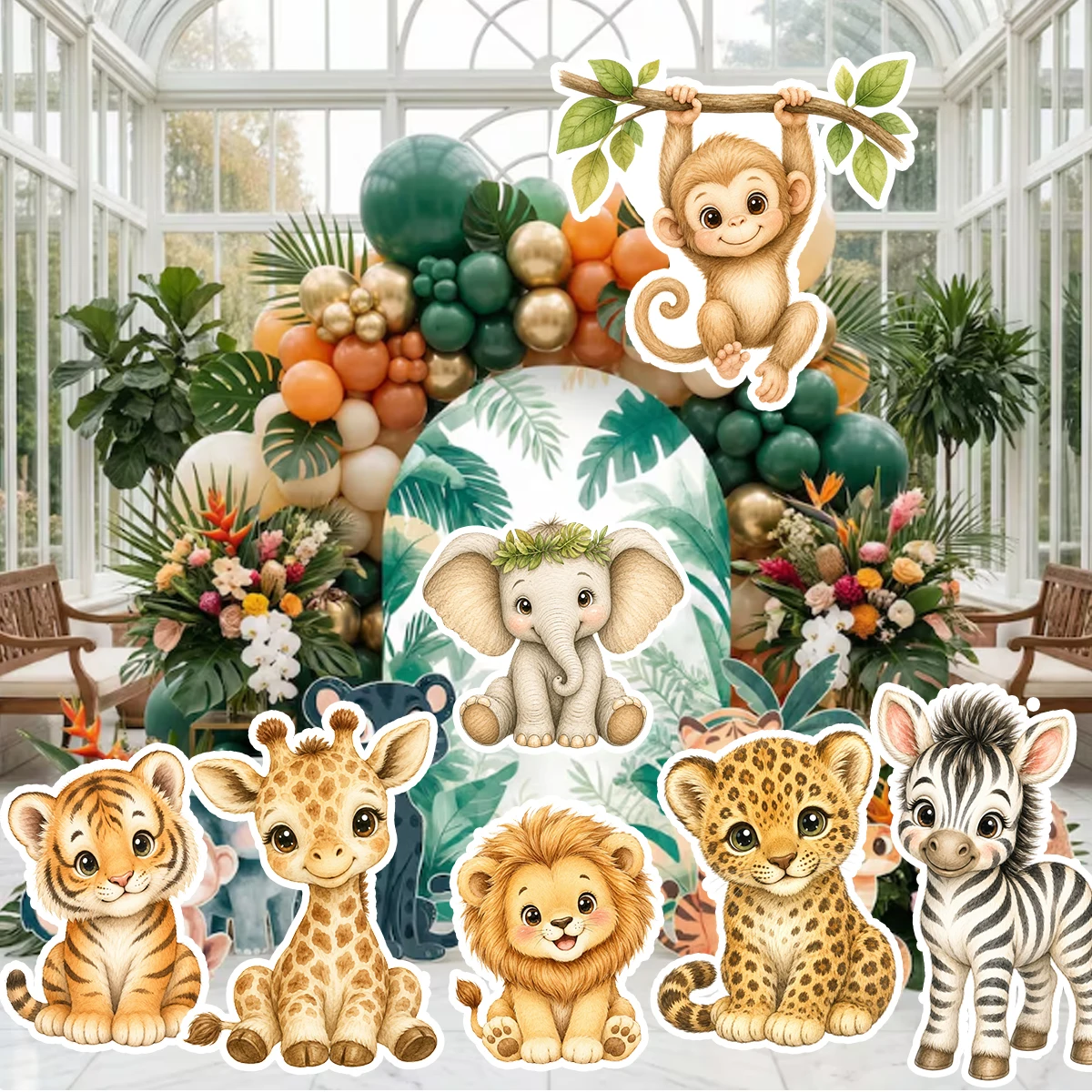 Safari Animals Cutouts Wild One  Birthday Decor Zoo Baby Shower Backdrop Watercolor Jungle Animals Party Prop Tabl Centerpieces