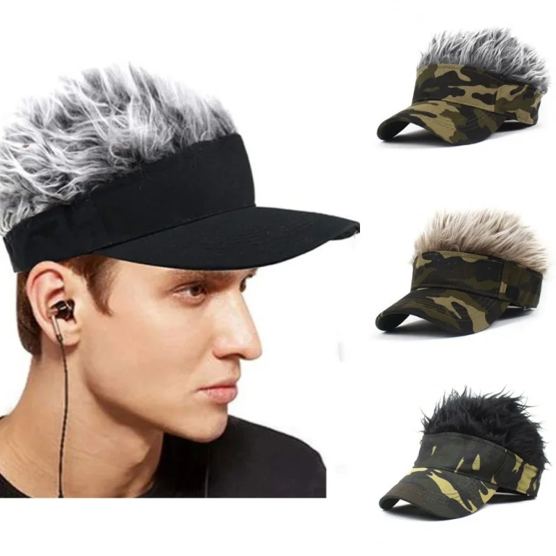 

Synthetic Wig Spiked Hair Golf Baseball Cap Fake Short Hair Sports Hat Army Green Camouflage Printed Fishing Run Sunshade Sunhat