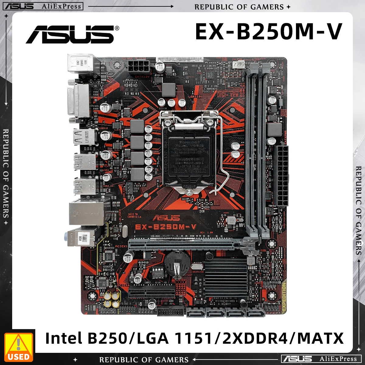 

ASUS EX-B250M-V, Used Motherboard, LGA 1151 Socket, for Intel Core i3 i5 i7, Supports 2x DIMM Max. 32GB DDR4 Micro ATX Mainboard