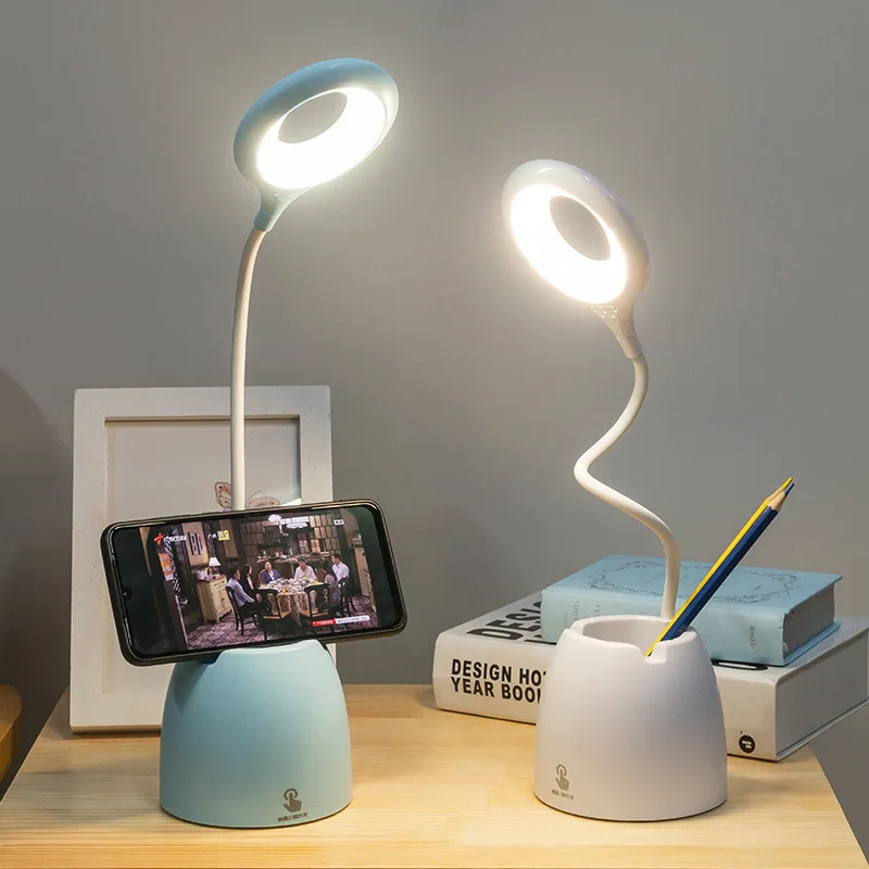 Pen Container LED Desk Lamp Student Dormitory Rechargeable Learning Eye Care Touch Reading Lamp Student Gift Logo Customization