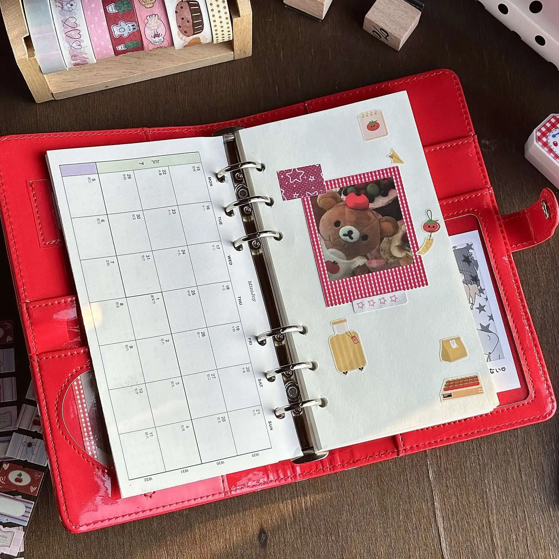 A6 Red Blue Retro Love Wave Dot Loose leaf Handbook High Beauty Student Portable Diary Notebook