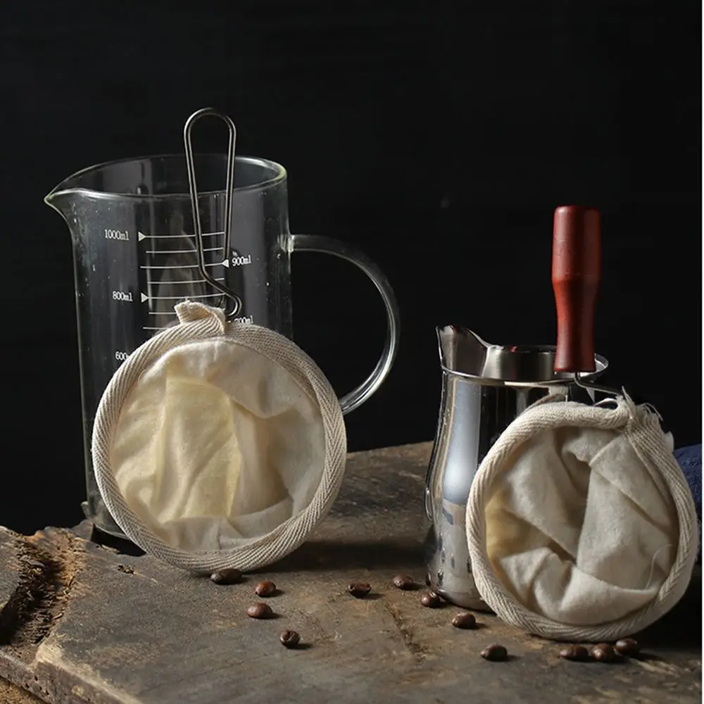 

Reusable Coffee Filter Bag Stainless Steel Handle Replacement Coffee Filter Sock Flannel Cloth Strainer Fine Mesh