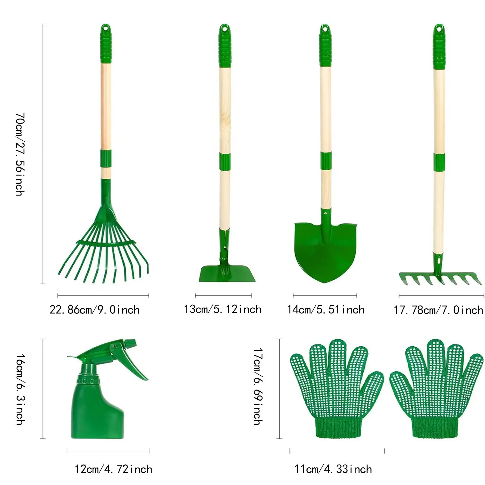 6x เด็กทําสวนชุดเครื่องมือกลางแจ้งขุดวัชพืชของเล่นของขวัญวันเกิดปฏิบัติ Comfort Handle Spade Rake Leaf Rake Hoe ชุด