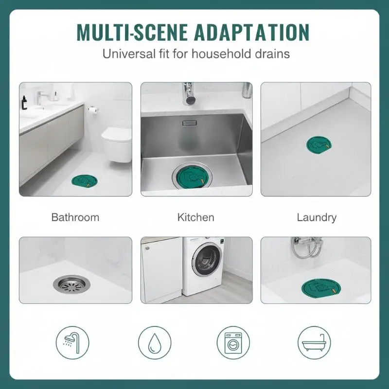 Cartoon Cat Themed Silicone Floor Drain Cover Odor Insect Proof Universal Fit Drain Stopper for Home Kitchen Bathroom