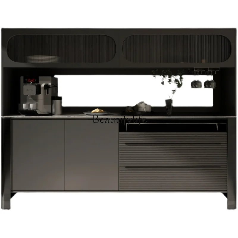 

Italian Minimalist Solid Wood Sideboard Integrated Wall Multi-Functional Storage Light Luxury with Door High Cabinet