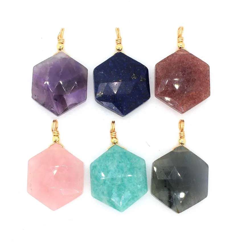 Crystal Star of David Stone Pendants Natural Amethyst Rose Quartz Lapis Lazuli Moonstone Hexagram Pendant Jewelry DIY Necklace