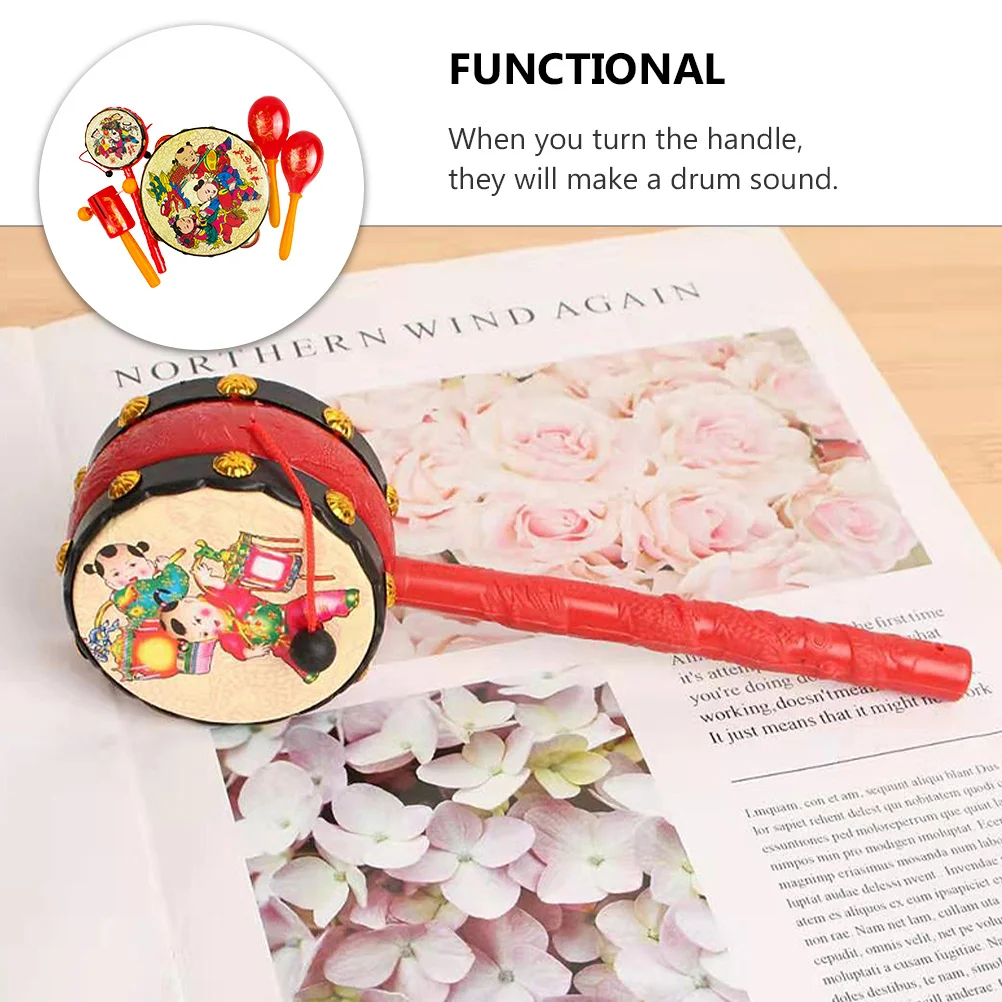 

5Pcs Cartoon Rattle Drums for Babies Eye Catching Patterns Drum Sound Handle Shake Early Learning Skill Building Playtime