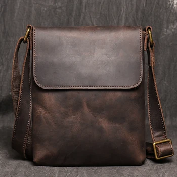 Vintage Genuine Leather Dark Crossbody Bag Phone Bag Fashion Sling Bag MEN'S Cowhide Shoul