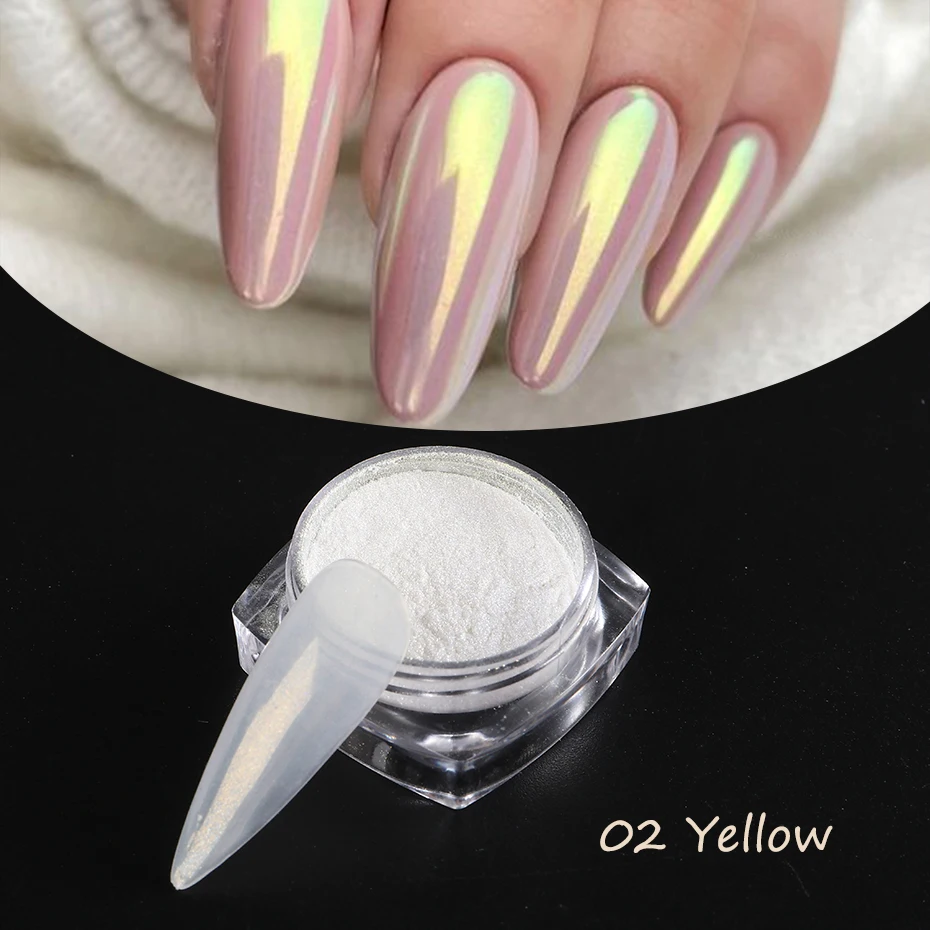 3pcs Pearl Effect ผงเล็บกระจก Aurora Chrome Mermaid Nails Art Powder Rainbow AB Magic Mirror Pearl Shell Powder อุปกรณ์