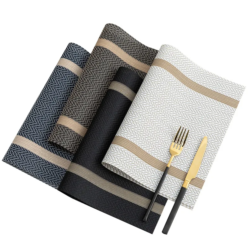 Striped PVC Table Mat Woven Waterproof And Oil-proof Non-slip Light Luxury Table Mat Simple Household Cup Mat 45x30cm