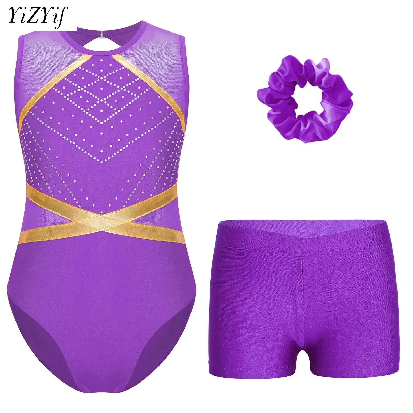 Kids Ballet Dance Outfits Teen Rhythmic Gymnastic Leotard Shorts Set Figure Skating Jumpsuit for Girls Yoga Acrobatics Bodysuit