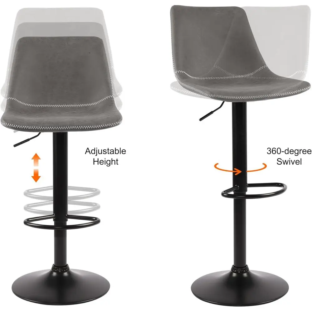 Graue 360-Grad-drehbare Barhocker mit Thekenhöhe, 2er-Set