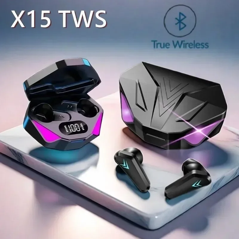 X15 TWS หูฟังเล่นเกมไร้สายบลูทูธเบสหูฟังมีไมค์บอกตำแหน่งตำแหน่งเสียง9D สเตอริโอเพลงชุดหูฟังไฮไฟสำหรับนักเล่นเกม