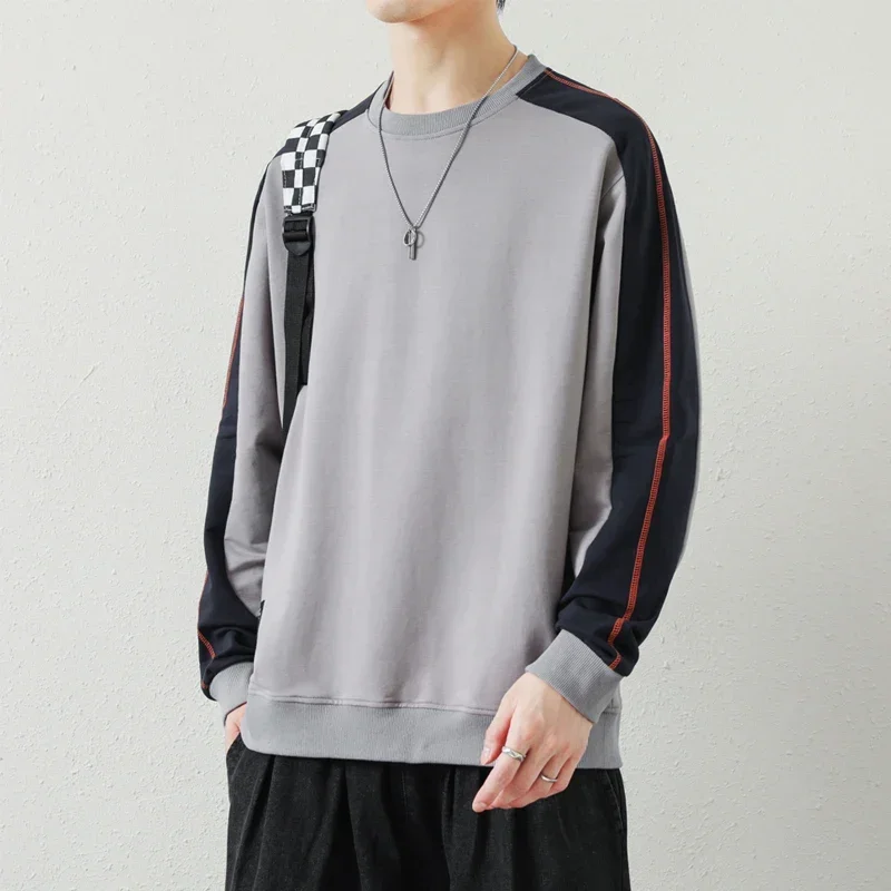 

Autumn Winter Sweatshirts Man Piecing Long Sleeve O Neck Pullovers for Mens Office Motion Vintage Clothing