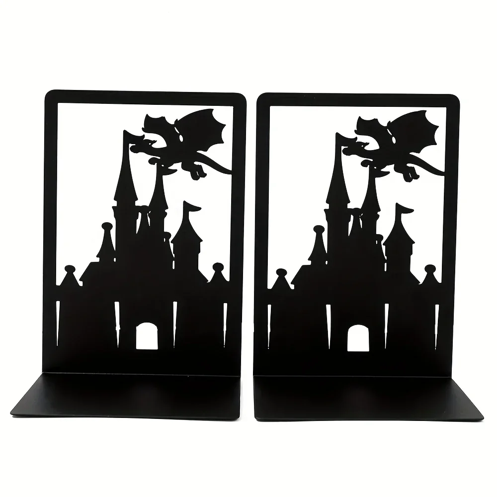 CIFBUY Iron Wall Art Fantasy Dragon Bookends Metal 2/4Pcs Hollow Castle Sculpture For Living Room Bedroom Home Decor Gift