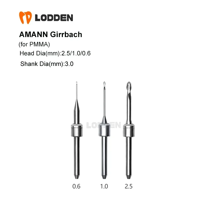 Amann Girrbach Dental Milling Burs D3 For PMMA Dental Lab Milling Machine Grinding Material Drills Tool 2.5/1.0/0.6/0.3mm