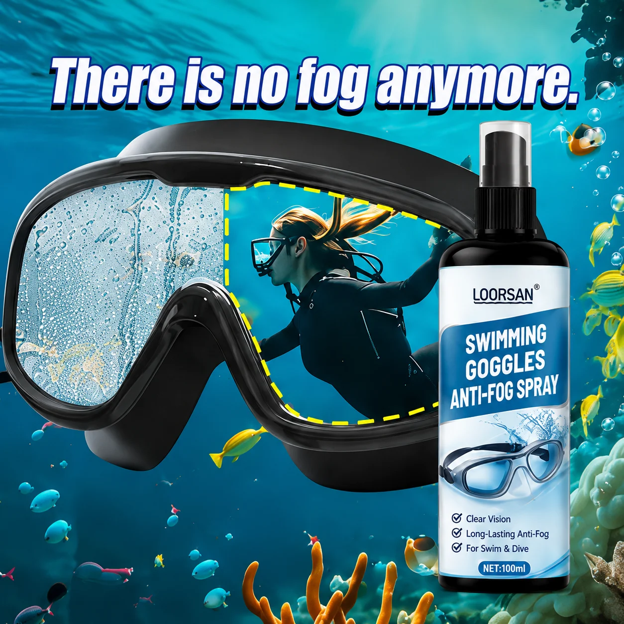 100ml Swimming Goggles Anti-Fog Spray Long Lasting Clear Vision Defogger Liquid for Diving Mask Eyeglasses Swim Snorkel Mask