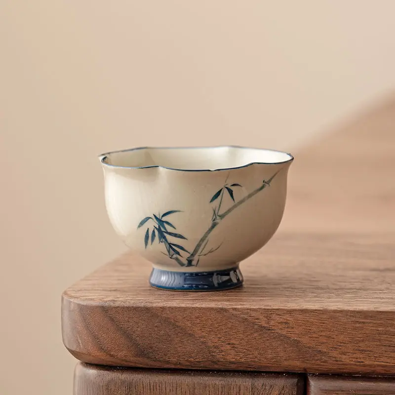 

Grass, Ash, Bamboo, Tea Cup, Household Kung Fu Tea Set, Ceramic Petal Cup, Tea Tasting Cup