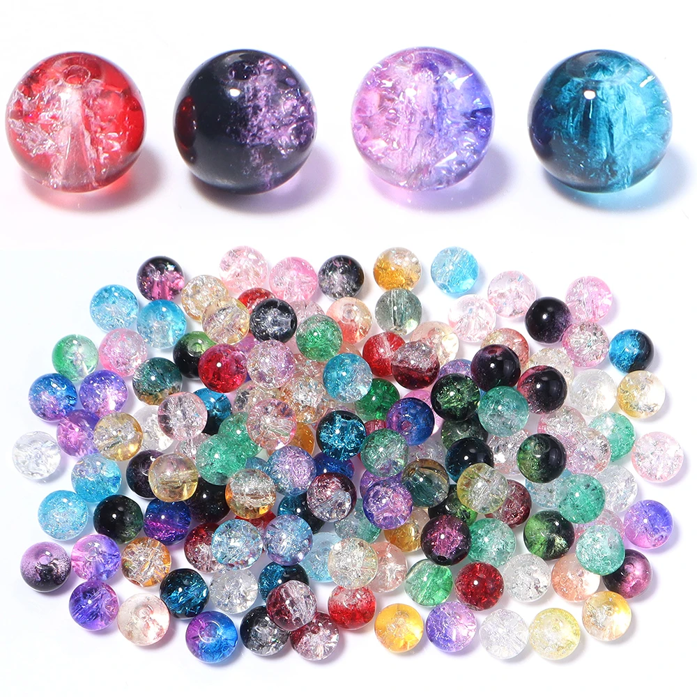 50 Stück 8mm Runde Glas-Crackle-Perlen Zweifarbige Lose Abstandsperlen für Schmuckherstellung DIY Handgemachte Halsketten- und Armband-Zubehör – Detail 3