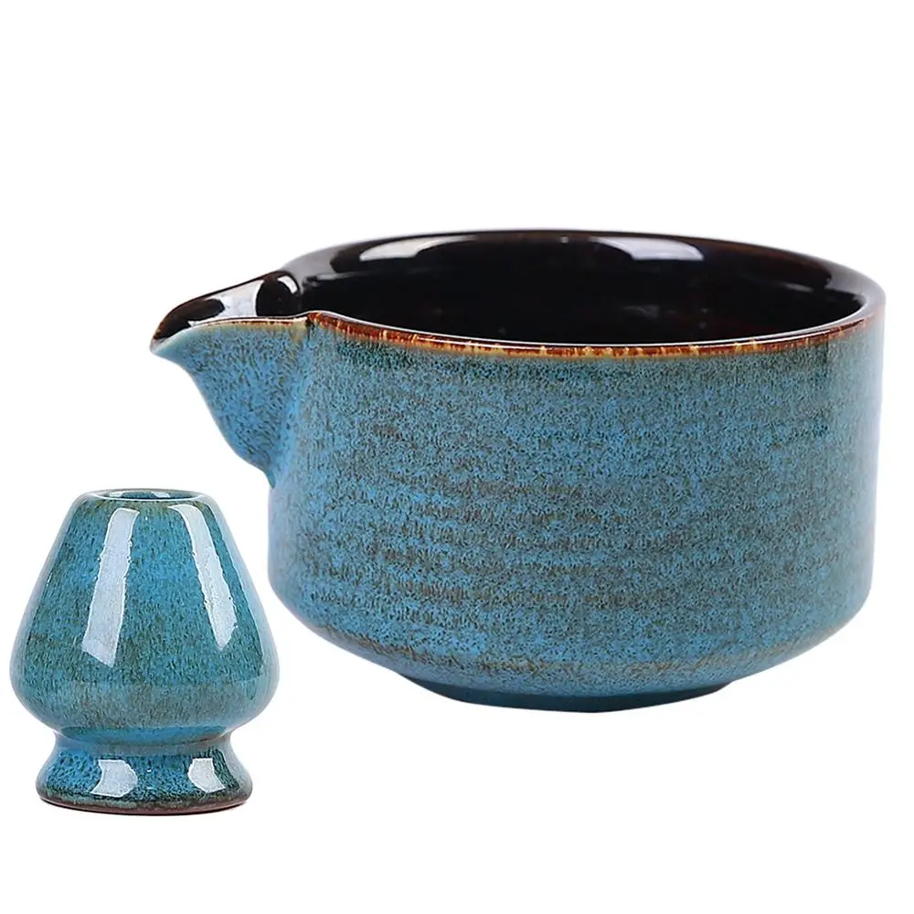 

2PCS New Ceramic Matcha Brewing Cup Food Grade With Pouring Spout Tea Whisk Holder Handmade Reusable Matcha Bowl Set