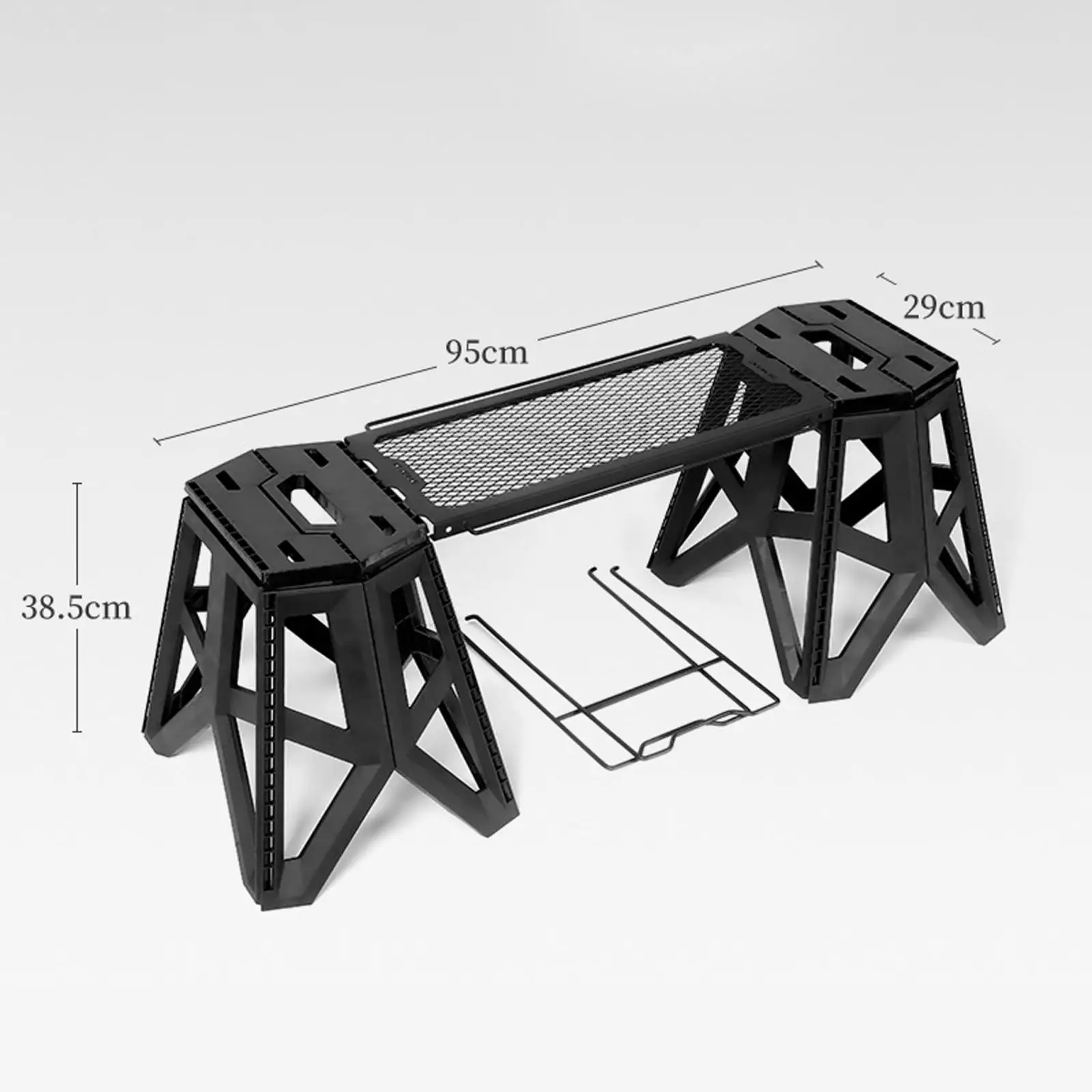 Outdoor Multifunctional Folding Table Grid Table Stool Side Hanging Table Portable Foldable Iron Storage Rack for Camping Picnic