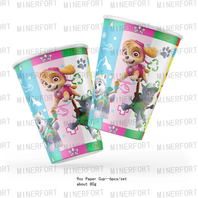 New Paw Patrol Skye Party Supplies Disposable Tableware Set Paper Plates Cup Napkins Balloons Background Kids Dog Theme Birthday