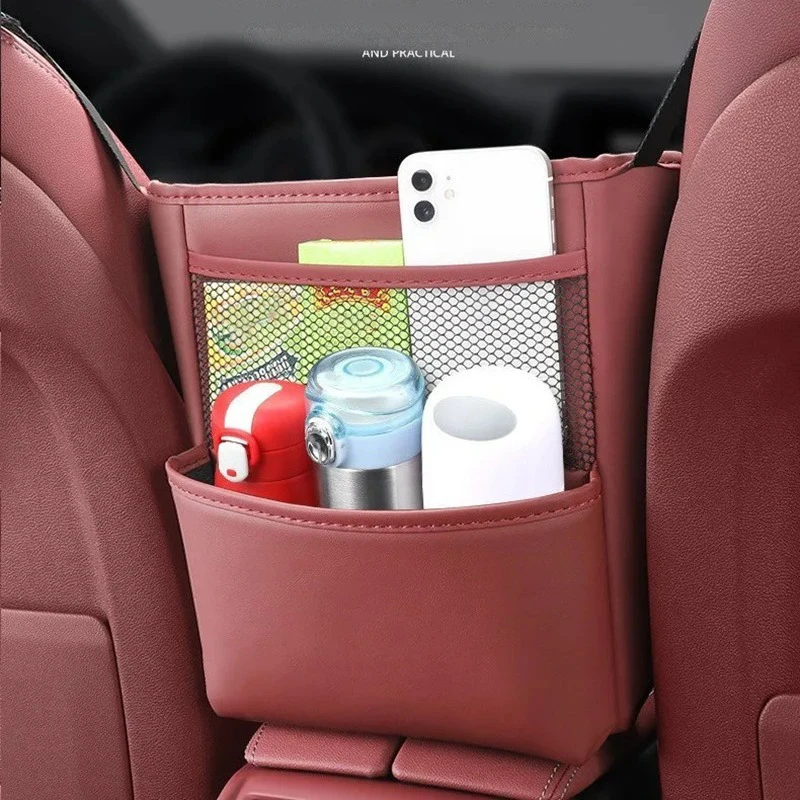 

Car Seats Middle Storage Bag PU Leather Car Armrest Hanging Organizer Multifunction Handbag Holder Net Pocket Cup Tissue Storage