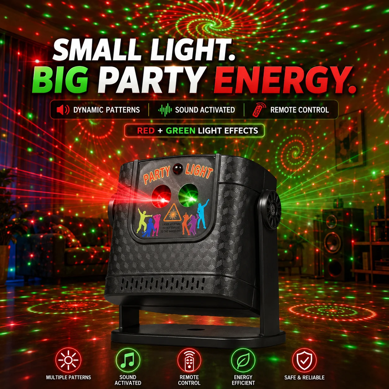 60 Pattern Party Laser Light Red Green Sound Activated Remote Control Auto Flash for Home Birthday Family Party Celebration Uses