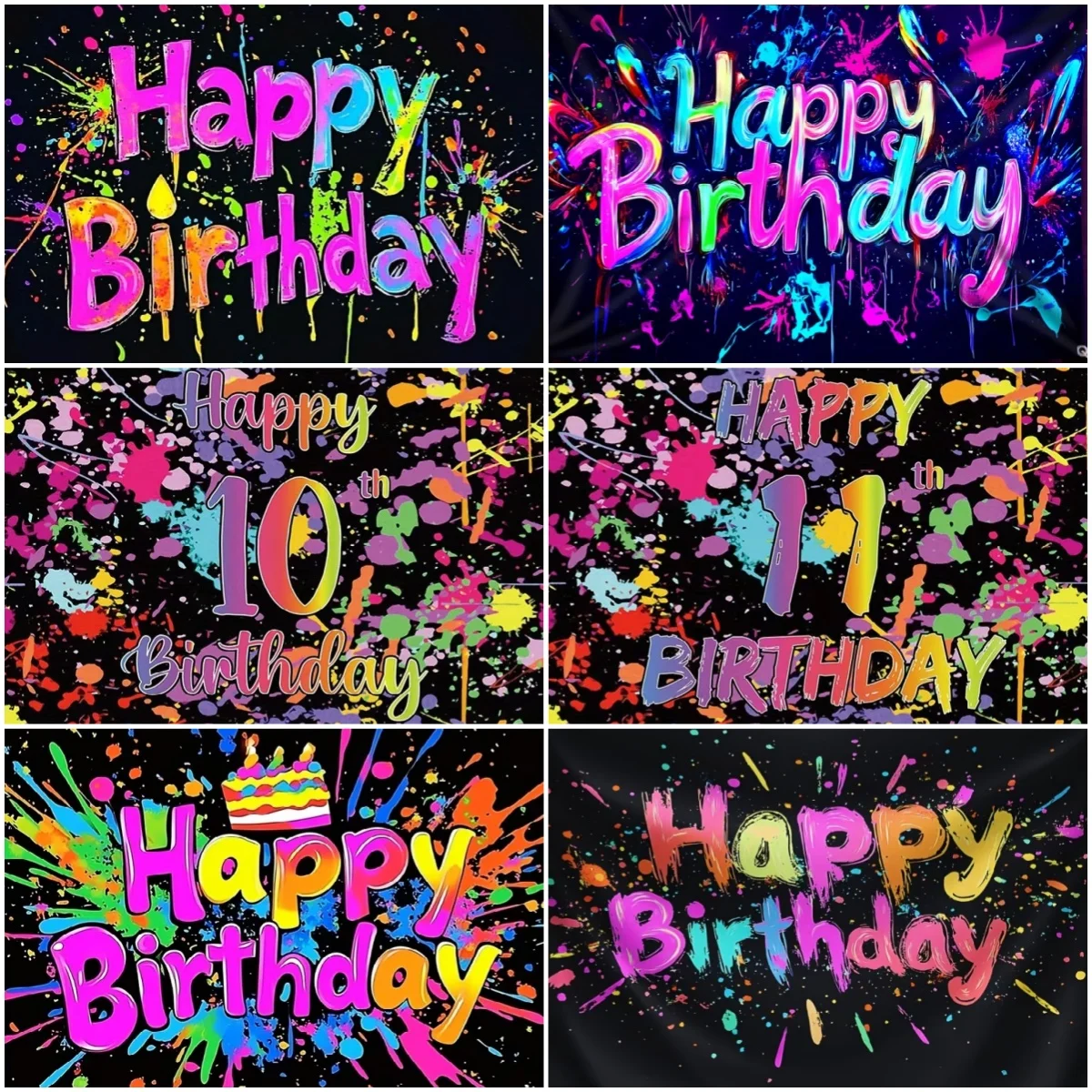 

Splashing Graffiti Wall Happy Birthday Backdrop Colorful Glowing party Decoration Banner Hip Hop Photography Background PropGift