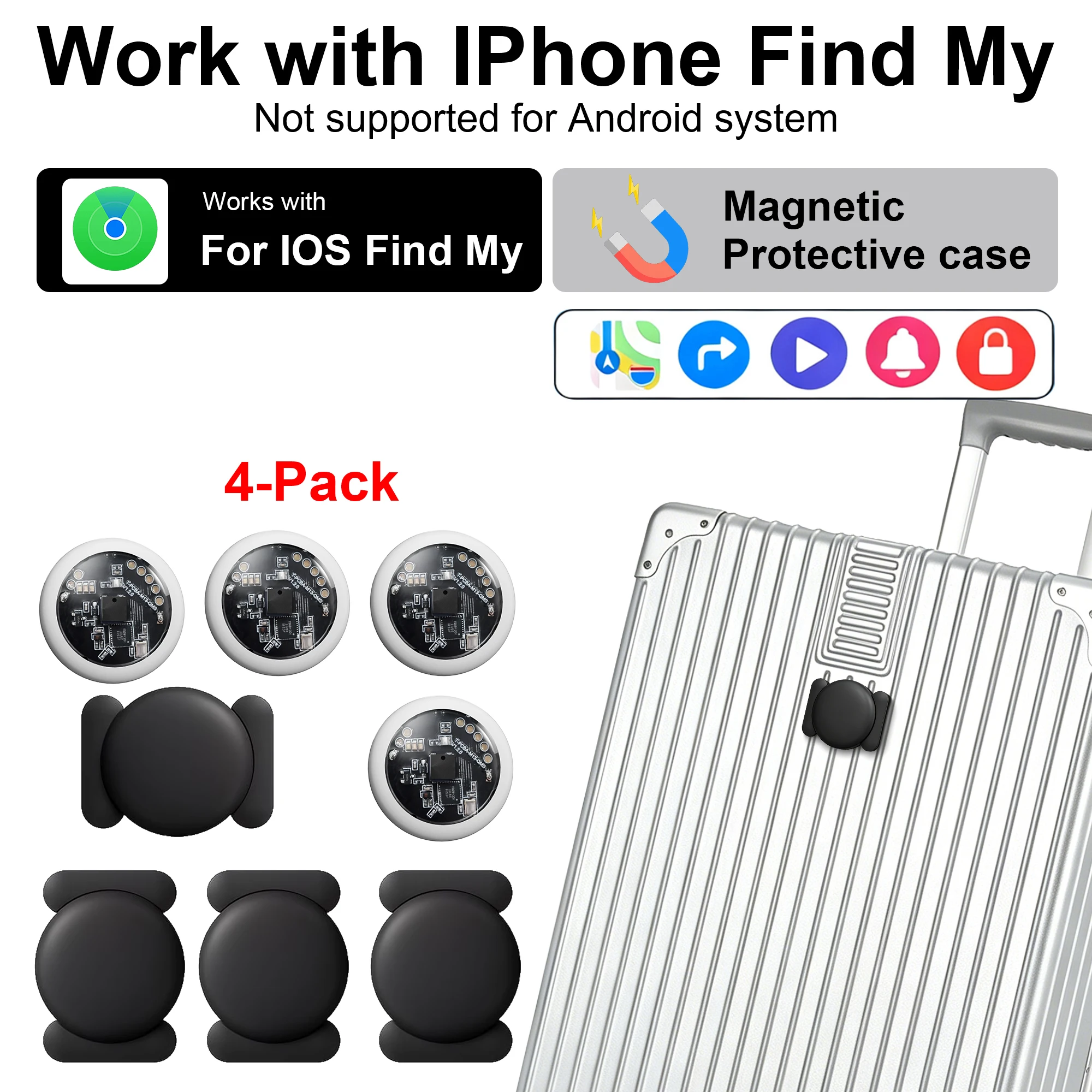 

4-Pack Dual-System Tag Global Locator Mini GPS Tracker — Compatible with the iOS "Find My" App — Anti-Loss Item Finder