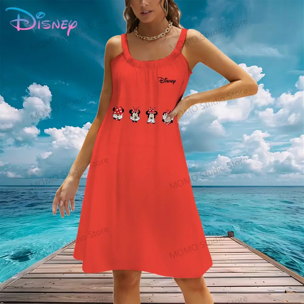 Sling Women's Beach Dress Disney's Mickey Mouse Minnie Fashion Y2k Cheap Clothes Summer Evening Dresses Cool Street Wear S-3XL