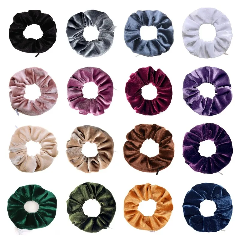 

1/2/5 pack Velvet Hair Tie with Hidden Zipper Pocket Retro Hair Band for Women