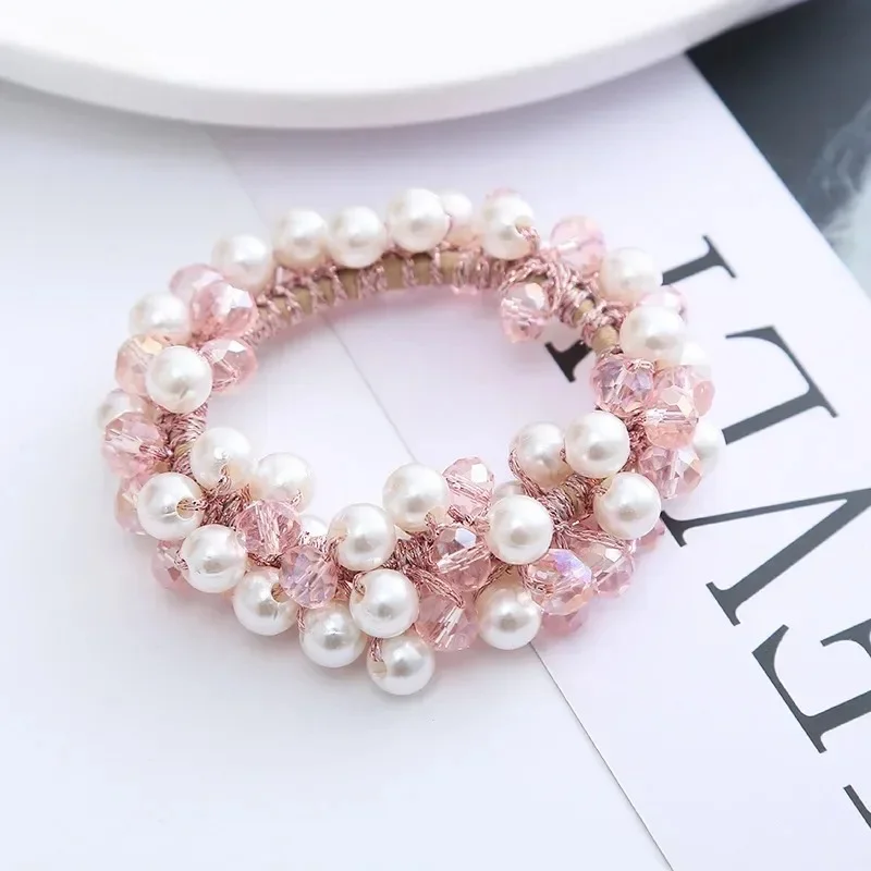 Pearl Rhinester Hair Rope Round Ball Head Ring Wrinkled Intestine Ring Women Ponytail Rubber Band Fashion Scrunchies